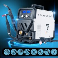 STAHLWERK CTM-416 Puls Pro 6 en 1 soldador de gas | inversor con 160 A, funci&oacute;n de pulsos para aluminio y cortador de plasma de 40 A CUT | TIG | MIG MAG | PULS | MMA | FLUX