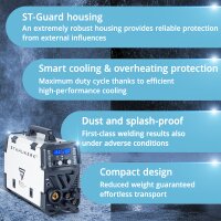 STAHLWERK CTM-416 Puls Pro 6-in-1 svetsmaskin med gasolskydd | inverter med 160 A, pulsfunktion f&ouml;r aluminium och 40 A plasmask&auml;rare CUT | TIG | MIG MAG | PULS | MMA | FLUX