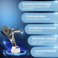 STAHLWERK Brushless Akku Winkelschleifer AWS-20 ST ohne Akku | 20 Volt-System | 0 - 7500 min-1 | Scheibengr&ouml;&szlig;en 115 mm &amp; 125 mm | Trennschleifer | Trennhexe