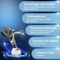 STAHLWERK Meuleuse dangle sans fil brushless AWS-20 ST Solo | Syst&egrave;me 20 volts | 0 - 7500 min-1 | Tailles de disque 115 mm &amp; 125 mm | Tron&ccedil;onneuse &agrave; disque | Hex de s&eacute;paration