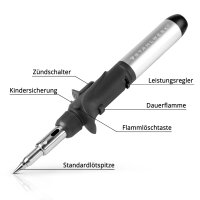 STAHLWERK Plynová pájecka GLK-500 ST 10dílná plynová pájecí sada 3 v 1 | pájecí zarízení | pájecí stanice | pájecí pistole s teplotou pájení 200-500 °C a plamenovou tryskou 1 300 °C pro horkovzdušné,