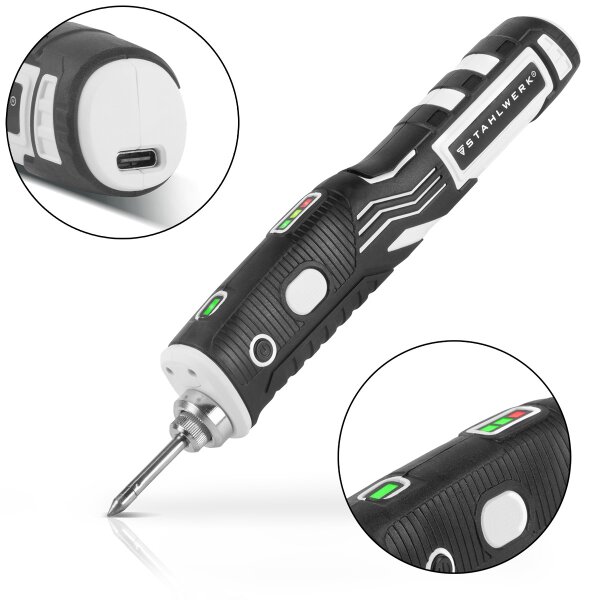 STAHLWERK BLK-8 ST soldador inalámbrico Dispositivo de soldadura USB | estación de soldadura | pistola de soldar con 8 vatios de potencia y 480°C de temperatura pico para soldar y desoldar