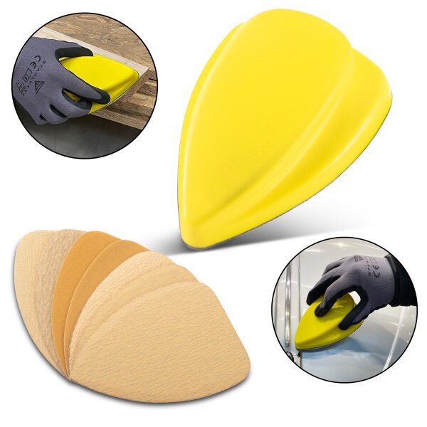 STAHLWERK set de lijado manual con grano P80 | P100 | P120 | P150 | P180 | P240 | P320, bloque de lijado | esponja de lijado | lijado manual de espuma PU con velcro abrasivo 98 x 140 mm