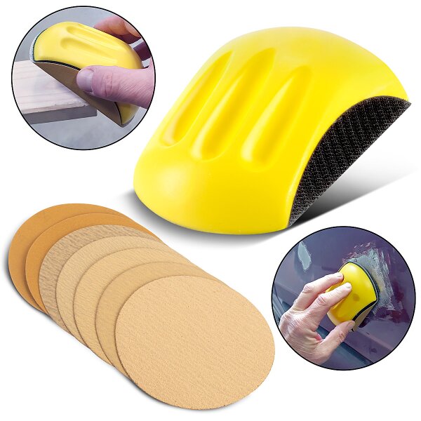 STAHLWERK set de lijado manual con grano P80 | P100 | P120 | P150 | P180 | P240 | P320, bloque de lijado | esponja de lijado | lijado manual de espuma de PU con velcro abrasivo 85 x 125 mm