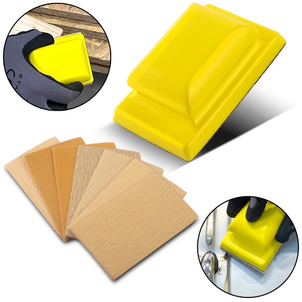 STAHLWERK Bloc de ponçage manuel avec P80 | P100 | P120 | P150 | P180 | P240 | P320 grain, bloc de ponçage | éponge abrasive | ponceuse à main en mousse PU avec abrasifs auto-agrippants 70 x 115 mm