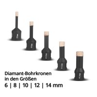 STAHLWERK Diamant-Bohrkronen 5er Set 6-14 mm M14 Diamant-Bohrer | Fliesen-Bohrkrone | Fliesen-Bohrer f&uuml;r Winkelschleifer