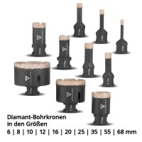 STAHLWERK Diamant-Bohrkronen 10er Set 6-68 mm M14 Diamant-Bohrer | Fliesen-Bohrkrone | Fliesen-Bohrer f&uuml;r Winkelschleifer