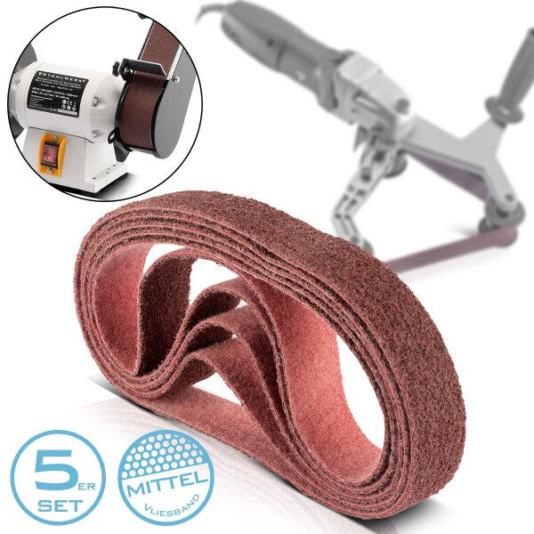 STAHLWERK vellón de lijado juego de 5 bandas de lijado de grano medio 40 x 760 mm | bandas de vellón | vellón de pulido | bandas de lijado universales | abrasivos para lijadoras de banda de tubos