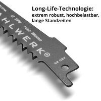 STAHLWERK Juego de 2 hojas de sierra para madera 150 x 19 x 1,2 mm Hojas de sierra de sable de larga duración | Hojas de sierra de sable con fijación de 1/2 pulgada y 6 TPI para sierras de sable |