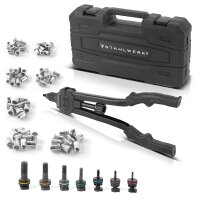 STAHLWERK blindnitte-tang sæt NZ-16 ST nittetang | nittenøddetang | nittetang med løftestang med udskiftelig gevinddorn M3 | M4 | M5 | M6 | M8 | M10 | M12 inklusive 70 nittenødder og etui