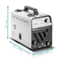 Młot wyburzeniowy STAHLWERK Spawarka Mini FLUX 120 ST z w pelni synergicznym podawaniem drutu do spawania drutem 0,6 | 0,8 | 0,9 | 1,0 mm, kompaktowy falownik o rzeczywistym natezeniu 120 A do spawania bez gazu oslonowego