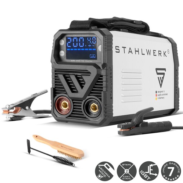 STAHLWERK Schweißgerät ARC 200 MD Digital - DC MMA | E-Hand | Lift-TIG Inverter mit 200 Ampere, Digital-Display, IGBT Technologie und Single-Board