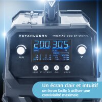 STAHLWERK Poste &agrave; souder MIG MAG 200 ST Digital IGBT Poste &agrave; souder sous protection gazeuse | Inverter avec 200 A, fonction spot, d&eacute;vidoir de fil synergique, FLUX et MMA | Fonction ARC
