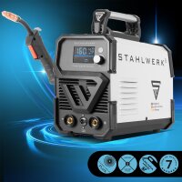 STAHLWERK Schwei&szlig;ger&auml;t FLUX 160 ST Digital mit 160 A, synergischem Drahtvorschub, Lift TIG und MMA Funktion zum Schwei&szlig;en ohne Schutzgas