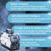 STAHLWERK FLUX 160 ST Saldatrice digitale con 160 A, avanzamento filo sinergico, funzione TIG e MMA per saldatura senza gas di protezione.