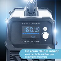 STAHLWERK FLUX 160 ST Saldatrice digitale con 160 A, avanzamento filo sinergico, funzione TIG e MMA per saldatura senza gas di protezione.