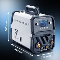 STAHLWERK Kombi-Schwei&szlig;ger&auml;t CTM-250 ST Digital 5-in-1 Schutzgas-Schwei&szlig;ger&auml;t | Inverter mit 200 A, synergischem Drahtvorschub und integriertem 50 A Plasmaschneider CUT | WIG | MIG MAG | MMA | FLUX