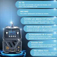 STAHLWERK CTM-250 ST Soldadora de arco con gas de protección 5 en 1 digital totalmente equipada | inversor con 200 A, alimentador de hilo sinérgico y cortadora de plasma integrada de 50 A CUT | TIG