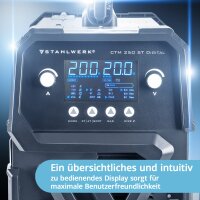 STAHLWERK Kombi-Schweißgerät CTM-250 ST Digital Vollausstattung 5-in-1 Schutzgas-Schweißgerät | Inverter mit 200 A, synergischem Drahtvorschub und integriertem 50 A Plasmaschneider CUT | WIG