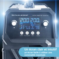 STAHLWERK Poste de soudage combiné CTM-250 ST Digital équipement complet Poste de soudage sous gaz protecteur 5 en 1 | Inverter avec 200 A, dévidoir de fil synergique et découpeur plasma 50 A intégré CUT | TIG