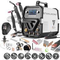 STAHLWERK CTM-250 ST Cyfrowa, w pełni wyposażona spawarka łukowa 5 w 1 w osłonie gazowej | inwertorowa z 200 A, synergicznym podajnikiem drutu i zintegrowaną przecinarką plazmową 50 A CUT | TIG