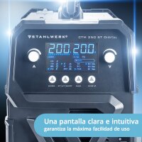STAHLWERK CTM-250 ST Soldadora de arco con gas de protección 5 en 1 digital totalmente equipada | inversor con 200 A, alimentador de hilo sinérgico y cortadora de plasma integrada de 50 A CUT | TIG