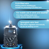 STAHLWERK FLUX 160 ST Digital welding machine with 160 A full equipment, synergic wire feed, lift TIG and MMA function for welding without shielding gas