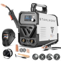 STAHLWERK FLUX 160 ST Digital welding machine with 160 A full equipment, synergic wire feed, lift TIG and MMA function for welding without shielding gas