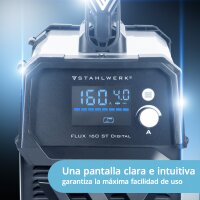 STAHLWERK FLUX 160 ST Soldadora digital con equipamiento completo de 160 A, alimentación de hilo sinérgica, función elevadora TIG y MMA para soldadura sin gas de protección