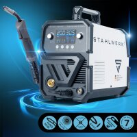 STAHLWERK Soldadora MIG MAG 200 ST Soldadora digital con blindaje de gas IGBT totalmente equipada | inversor con 200 A, función de punto, alimentación de hilo sinérgica, FLUX y MMA | función ARC