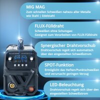 STAHLWERK Schweißgerät MIG MAG 200 ST Digital Vollausstattung IGBT Schutzgas-Schweißgerät | Inverter mit 200 A , Spot-Funktion, synergischem Drahtvorschub, FLUX und MMA | ARC Funktion