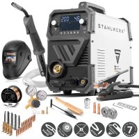 Saldatrice STAHLWERK MIG MAG 200 ST Saldatrice digitale a gas IGBT completamente equipaggiata | inverter con 200 A, funzione spot, avanzamento filo sinergico, funzione FLUX e MMA | ARC