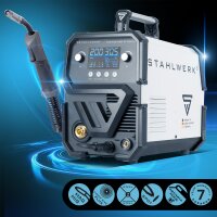 STAHLWERK Svarovací stroj MIG MAG 200 ST Digitální plne vybavený svarovací stroj v ochranném plynu IGBT | invertor s 200 A, bodová funkce, synergický posuv drátu, FLUX a MMA | funkce ARC