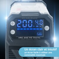STAHLWERK Poste de soudage ARC 200 MD Digital - DC &eacute;quipement complet MMA | E-Hand | Lift-TIG Inverter avec 200 amp&egrave;res, &eacute;cran num&eacute;rique, technologie IGBT et carte unique
