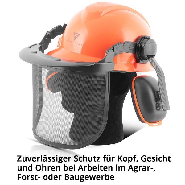 Casque De Sécurité Industriel HEARMOR Avec Lampe LED + Visière + Protection Auditive - Certifié CE EN397 - Pour BTP, Forestier