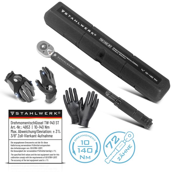 STAHLWERK momentnøgle TW-140 ST 10-140 Nm 3/8" tommer vendbar skraldenøgle | skraldenøgle | skraldenøgle med mikrometerskala
