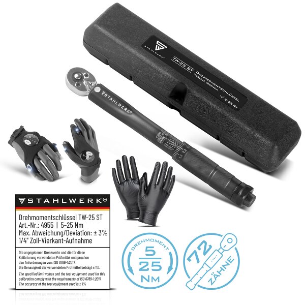 STAHLWERK momentnøgle TW-25 ST 5-25 Nm 1/4" tommer vendbar skraldenøgle | skraldenøgle | skraldenøgle | skraldenøgle med mikrometerskala