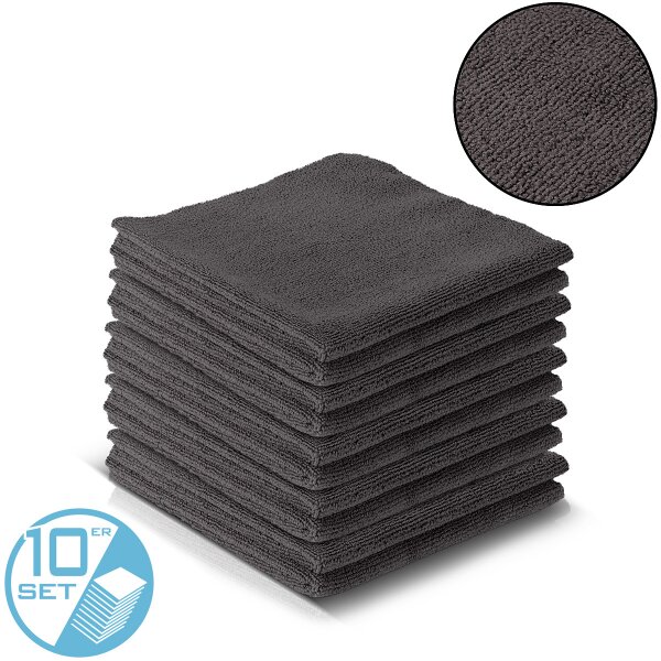 STAHLWERK Juego de 10 toallas de microfibra 40 x 40 cm 300 g/m² Paño de secado | paño de limpieza | paño de pulido | paño de limpieza | paño de cuidado | paño de microfibra | negro