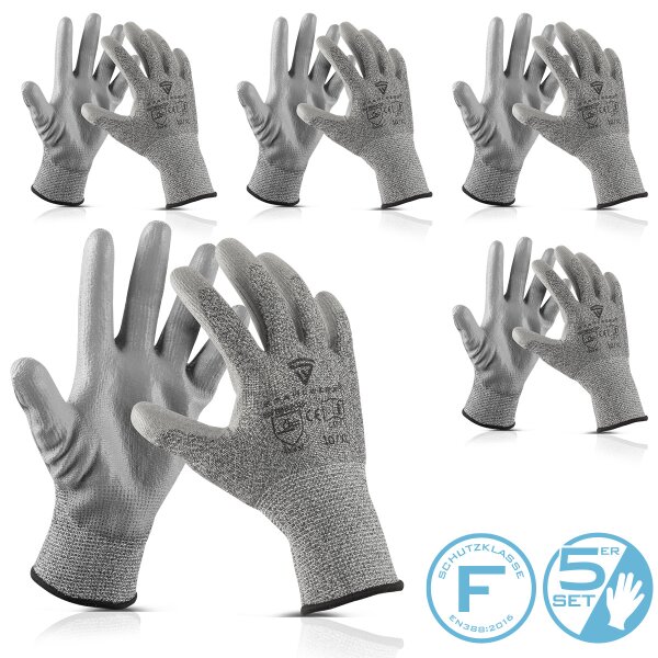 STAHLWERK Перчатки для защиты от порезов комплект из 5 XL класс защиты F EN388:2016 рабочие перчатки | монтажные перчатки | садовые перчатки | перчатки механика | защитные перчатки | перчатки безопасности