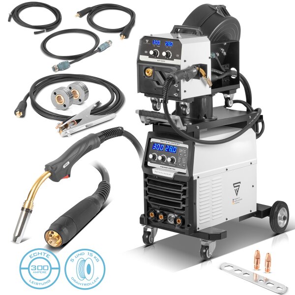 STAHLWERK Poste de soudage MIG MAG 300 Pro Inverter IGBT entièrement synergique avec 300 A et fonction pulse Installation de soudage combinée 3 en 1 MIG MAG | MMA | Lift-TIG