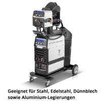 STAHLWERK Saldatrice MIG MAG 400 Pro Completamente equipaggiata Inverter IGBT completamente sinergico, raffreddato ad acqua con 400 A e funzione ad impulsi Sistema di saldatura combinato 3 in 1 MIG