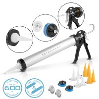 STAHLWERK Pistola per silicone  SP-600 ST con spatola per silicone 600 ml Pistola a cartuccia in alluminio | pistola a cartuccia con raschietto per silicone | raschietto per giunzioni