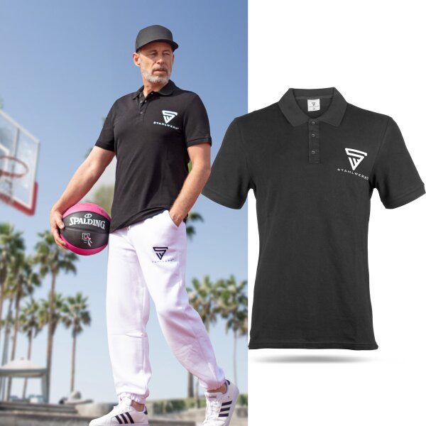 STAHLWERK Polo-Shirt Taille XXL Noir Chemise à manches courtes Polo avec logo imprimé 100% coton