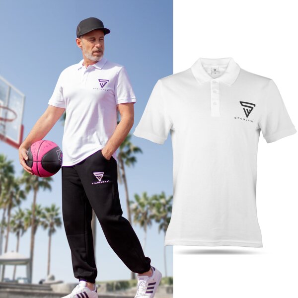 STAHLWERK Polo-Shirt Taille XL Blanc Chemise à manches courtes Polo avec logo imprimé 100% coton