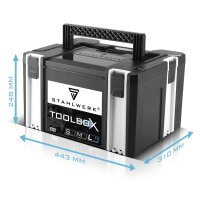 STAHLWERK Universal Toolbox size L 443 x 310 x 248 mm stackable system box | tool box | tool case | tool organizer in modular system made of heavy-duty ABS plastic with carrying handle