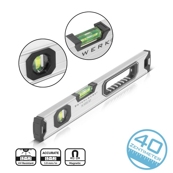 STAHLWERK vaterpas W-400 ST af aluminium med 400 mm længde magnetisk vaterpas | magnetisk vaterpas | vaterpas af aluminium