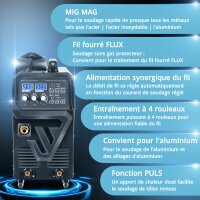 STAHLWERK Poste de soudage MIG MAG 270 Puls Pro | Poste de soudage 4 en 1 sous gaz protecteur avec fonction puls&eacute;e | 270 A, d&eacute;vidoir de fil synergique, entra&icirc;nement &agrave; 4 galets, lift TIG et MMA | Fonction ARC
