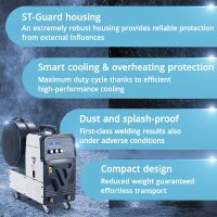 STAHLWERK Svařovac&iacute; stroj MIG 270 Puls Pro | Svařovac&iacute; stroj v ochrann&eacute;m plynu 4 v 1 s pulzn&iacute; funkc&iacute;, svařovac&iacute; hoř&aacute;k AK25/MB25 a sada opotřebiteln&yacute;ch d&iacute;lů pro svařov&aacute;n&iacute; hlin&iacute;ku | Invertor s proudem 270 A, synergick&yacute; posuv dr&aacute;tu, pohon 4 v&aacute;lečků