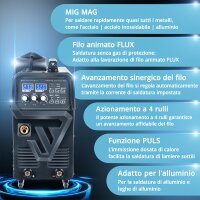 STAHLWERK Saldatrice MIG 270 Puls Pro completamente equipaggiata | Saldatrice a gas 4 in 1 con funzione a impulsi | 270 A, avanzamento filo sinergico, adatta per alluminio, azionamento a 4 rulli, Lift