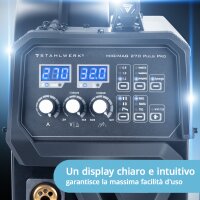 STAHLWERK Saldatrice MIG 270 Puls Pro completamente equipaggiata | Saldatrice a gas 4 in 1 con funzione a impulsi | 270 A, avanzamento filo sinergico, adatta per alluminio, azionamento a 4 rulli, Lift